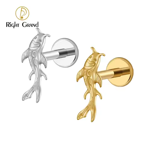 Right Grand ASTM F136 Titanium Koi Fish Cartilage Earring Tiny Tragus Stud Helix Conch Flatback Pier