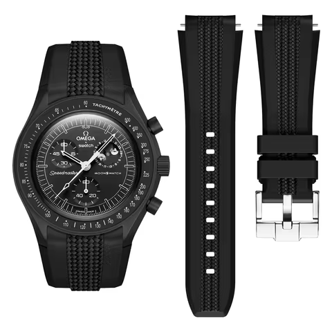 Silicone Strap for Omega X Swatch Speedmaster Moonswatch 20mm Weave Curved End Rubber Bands for Moon