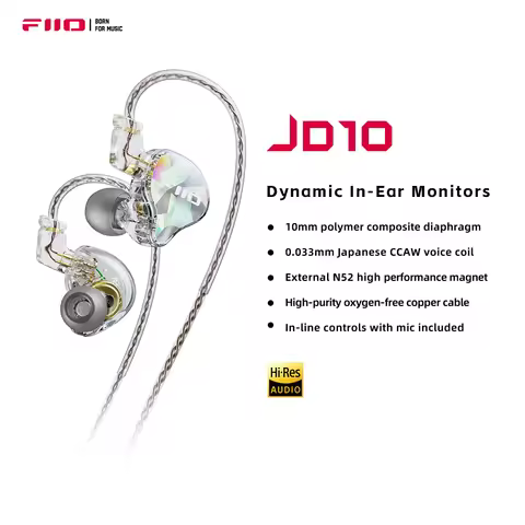 FiiO JD10 Wired Earphones HIFI Stereo Bass Music Earbuds In Ear Sport Headphones Gaming Headset