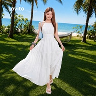 (Trendy) Lovito Vacation Plain Tiered Layer Dress for Women L133AD055