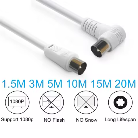 Digital RF RG6 TV Cable 90 degree Coaxial Satellite Antenna Video Cable 1.5m 3m 5m 10m 15m 20m for H