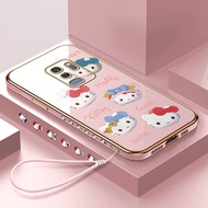 Hontinga เคสโทรศัพท์ Samsung Galaxy Note 9 Note 8 S9 Plus S9 + เคสการ์ตูนน่ารัก Hello Kitty ชุบโครเมี่ยมสุดหรูนิ่มเคสโทรศัพท์ TPU สี่เหลี่ยมคลุมทั้งหมดป้องกันกล้องเคสยางสำหรับเด็กผู้หญิง