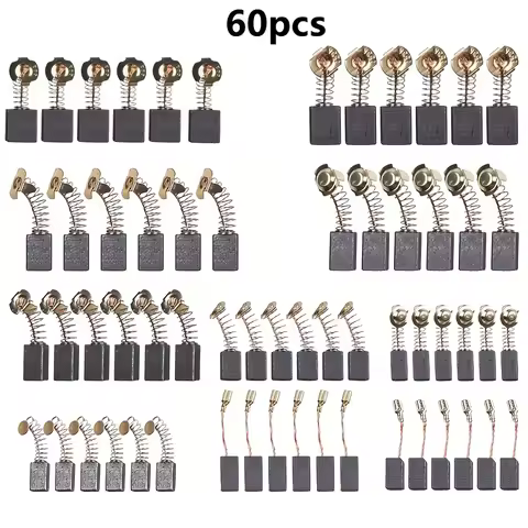60-Piece Set of 10 Types of Motor Carbon Brush Replacement Kits for Power Tool Repair and Maintenanc
