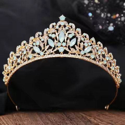 DIEZI 7 Colors Luxury Blue Green Opal Flower Crystal Tiara Crown Women Wedding Dress Queen Bridal Br