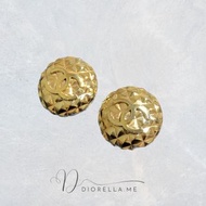 Chanel 菱格圓形cc金色大耳環earrings|日本中古vintage