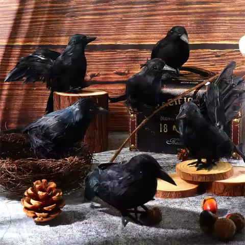 3/4/6Pcs Simulation Black Crow Animal Model Artificial Crow Black Bird Raven Home Decoration Party P