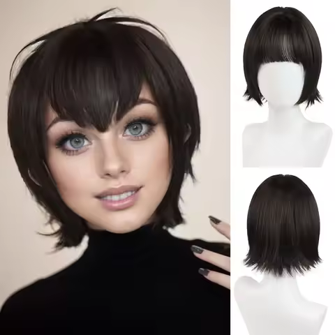 Synthetic Wig Dark Brown Wigs Short Curly Hair Wig for Women Halloween Costume Wigs Heat Friendly Na