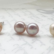 淡水珍珠 OL 日常穿搭 純銀耳針/無痛專利耳夾 Pearl 白粉紫 貼耳
