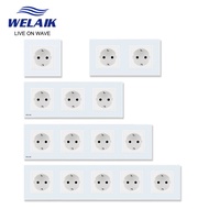 16a European Wall Socket Glass Panel Wall Power Socket 80*80mm 220v White Black Socket 16a Socket Wa