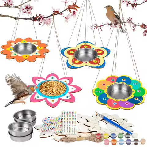 15Pcs/Set Bird Feeder Craft Kits for Kids Wooden Arts Crafts for Kids DIY Paint Bird Feeders Craft O