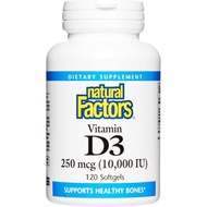 Natural Factors Vitamin D3 10000 IU (250 mcg), Supports Strong Bones, Muscles and Immune Function, 1