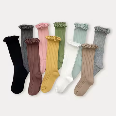 Kids Knee High Socks Baby Girls Toddlers Long Soft Cotton Sock Lace Flower Children School Uniform S