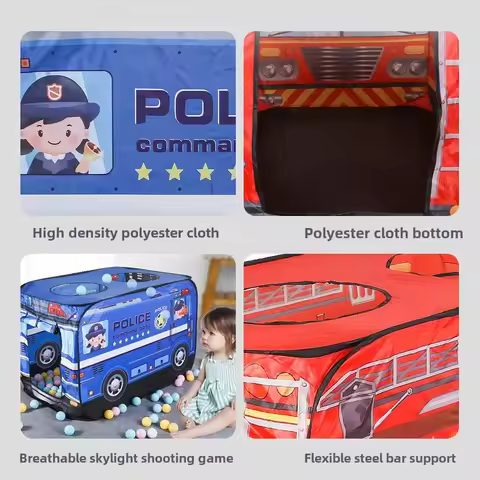 Children's Foldable Tent Car Fire Truck Police Vehicle Game House Indoor Outdoor Playhouse Portable