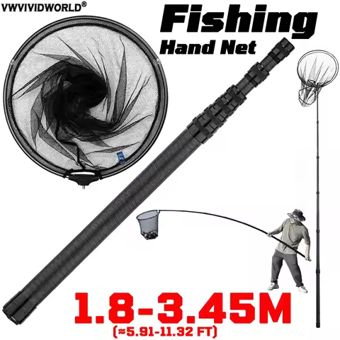 VWVIVIDWORLD ,Portable Carbon Fiber Folding Landing Net,Ultra-Light,Ultra-Durable,1.8m-3.45m Extende