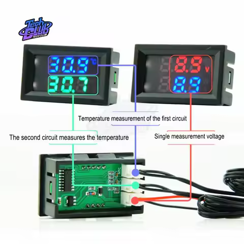 DC 4-28V 5V 12V 0.28 inch LED Display Dual Voltmeter Digital Temperature Sensor Thermometer With NTC