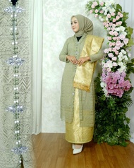 Setelan Kebaya Brokat Modern Long Tunik Malika Busui Full Payet Rok Selendang Songket Mewah//Kebaya
