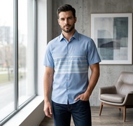 Durban Executive Blue Stripe Short Sleeve Business Shirt | Mens Modern Regular Fit Workwear & Casual