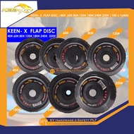 KEEN- X  FLAP DISC |40# ,60#,80#,120#,180#,240#,320# |100 x 16MM | CAKERA PEMBENTUK BESI | WELDING A