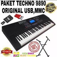 PAKET keyboard techno 9890 piano techno t9890 free stand kaki keyboard