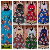 maxi dress gamis batik premium kombinasi polos lora