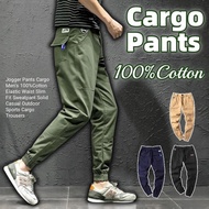 Jogger Pants Cargo Men's 100%Cotton Elastic Waist Slim Fit Sweatpant Solid Casual Outdoor Sports Cargo Trousers