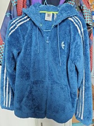 Adidas 藍色毛毛有帽外套
