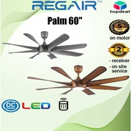 Fan Regair Palm 60'' Dc motor with 5 years warranty,24w led with 3 color,8 speed remote control with