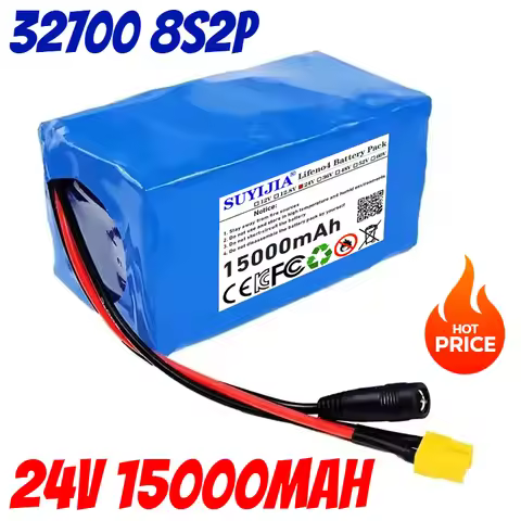 24V 32700 Battery Pack 8S2P 15000mAh with 15A BMS Lithium Iron Phosphate Camping Backup Battery for 