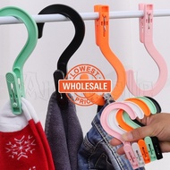 [Wholesale] Portable Clothes Hanger - Clothespins - Laundry Clip - Plastic Hook Clothes Peg - Windproof Non-Slip - with Hook - Hanging Clamp Pegs - Hats Towels Socks Hanger