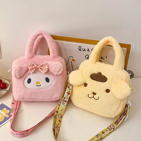 Cute plush small bag crossbody bag handbag Sanrio plush bag Hello Kitty Melody Kuromi shaped backpac