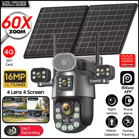 AOV 20MP 24/7 Recording Solar Camera 4G Home Outdoor 31200 MAh Surveillance 60X Optical Zoom Auto Tr
