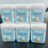 Tăm bông ngoáy tai cho bé hai đầu Molli hộp 400 que thân giấy