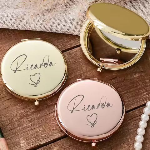 1pc Creative Ricaroa example Customized Name Makeup Mirror Folding Mirror Round Circle Mirror Birthd