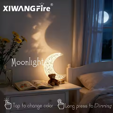 Moon Star Led Night Light Rechargeable Crystal Table Lamp Touch Switch Dimmable Ramadan Room Decor A