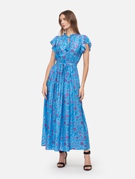 Autumn Silk Habotai Flutter Sleeve Maxi Dress