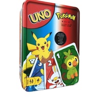 Pokemon Card Tin Box UNO Solitaire Party Board Game Collection Pokemon Merchandise Gift Solitaire Entertainment Party Board Game Card Board Game Interactive Board Game