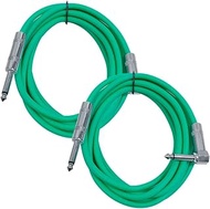 Seismic Audio SAGC10R-Green-2Pack 10-Feet, 2 Pack TS 1/4-Inch to 1/4-Inch Right Angle TS Guitar Cabl