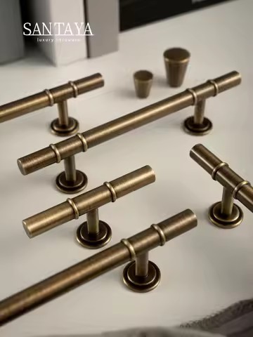 Santaya Antique Solid Brass Furniture Handles Modern Minimalist Conical Drawer Knob T-bar Pull Bronz