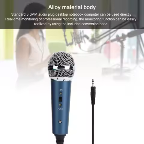 3.5mm Jack Wired Condenser Microphone with U Shaped 3.5mm Adapter Plug and Play Dynamic Karaoke Micr