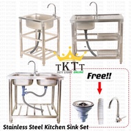 TKTT ™️ Stainless Steel Kitchen Sink Multifunctional Portable Single Double Wash Basen Kitchen Dish Rack Sinki Serbaguna