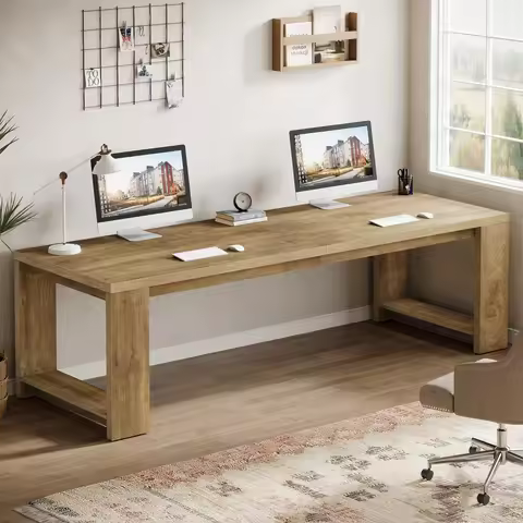 Tribesigns Two Person Desk, 86.6 Inches Extra Long Desk, Double Computer Writing Table, Wood Large D