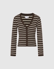 URBAN REVIVO thin knitted Cardigan for women stripes wool Coat V-neck Autumn and Winter OuterWear