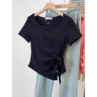 Plus Size Women's Summer T-Shirt - 92% Cotton 8% Spandex, Square Neck Short Sleeve