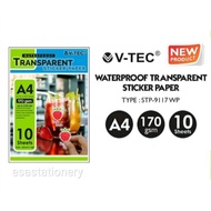 V-Tec Waterproof Transparent Sticker Paper STP-9117WP/A4/10 Sheets/170Gsm
