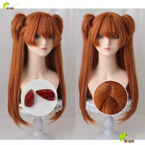 Asuka Langley Soryu Wig Anime EVA Cosplay 70cm Orange Brown Ponytail Wigs Heat Resistant Synthetic H