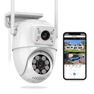 Guoan Vision 8MP Wifi กล้องวงจรปิด HD ICSEE เลนส์คู่หน้าจอสัญญาณเสียงกลางแจ้ง AI การติดตามอัตโนมัติก