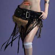 JUNMPER Faux Fur Splicing Belts, Y2K Gyaru Mini Bag Belt, Retro Chic Trendy Design Cowgirl Waistband