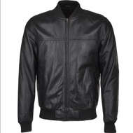 AX2 Leather Bomber Jacket Black Cowhide skin leather with Leather Skin Collar