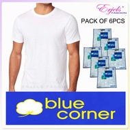 Pack of 6pcs Blue Corner Plain White T-shirt Round Neck XS-5XL Adult Size