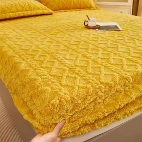 Winter Warm Bed Sheet Yellow Taff Velvet Bed Sheet Linen Bed Sheet Plush Bed Sheet Thick Bedspread